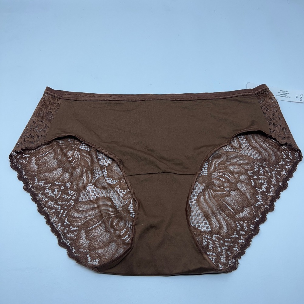Soma Womens Medium Brown Cinnamon Latte Vanishing Edge Lace Back Hipster Panty